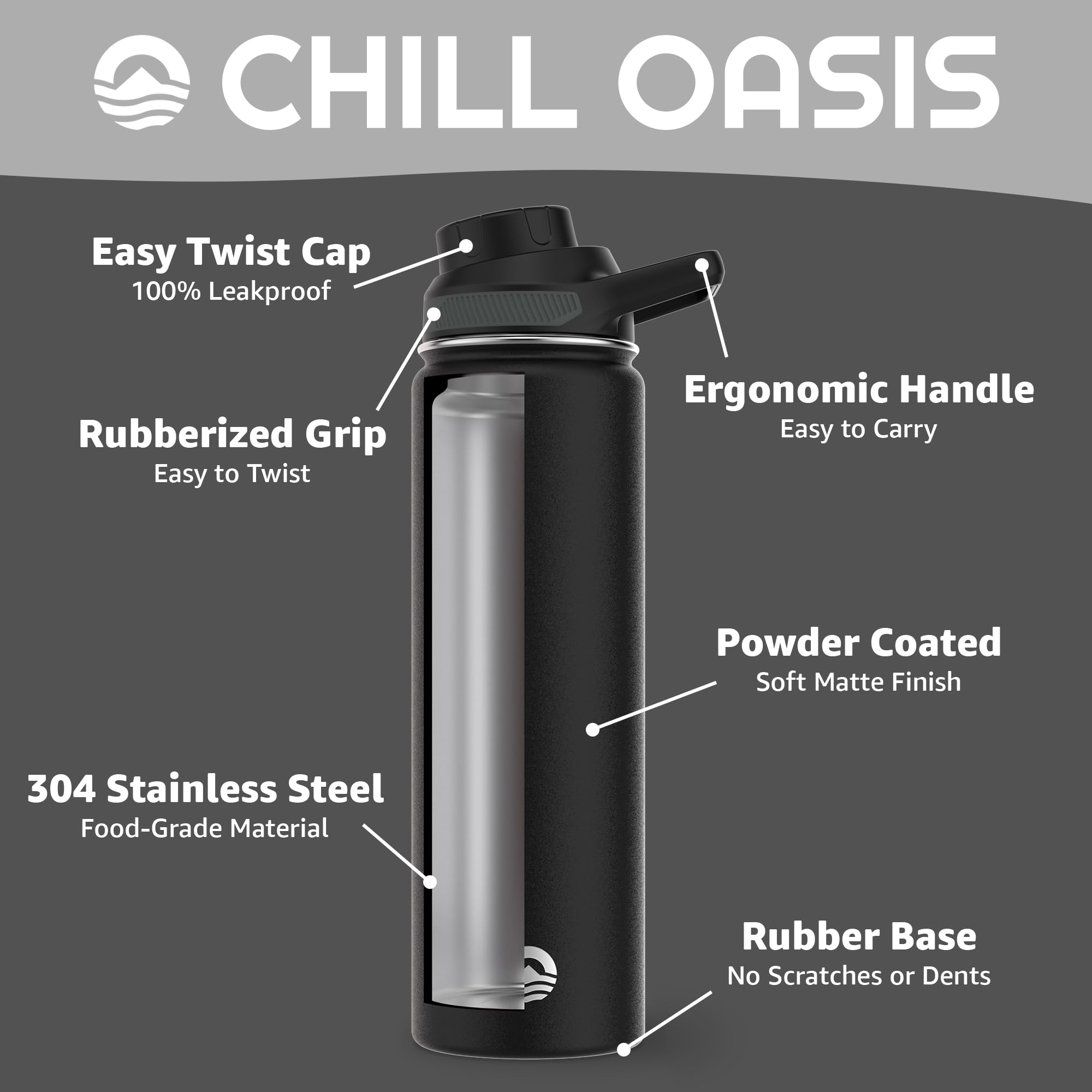 Chill Oasis double-walled insulation keeps beverages cold for hours