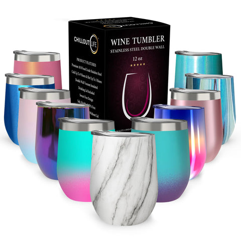 CHILLOUT LIFE 12oz wine tumbler with lid – portable for picnics and outdoor sipping.