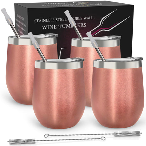 Chillout Life 12oz rose-gold tumbler with lid, ideal for picnics and cold drinks.