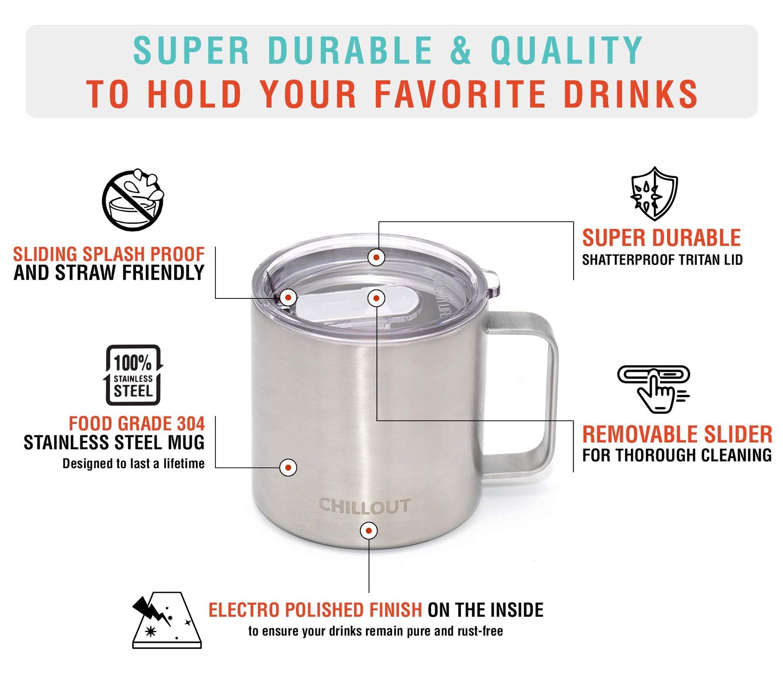 CHILLOUT LIFE copper-lined mug maintains drink temperature while staying comfortable to hold.