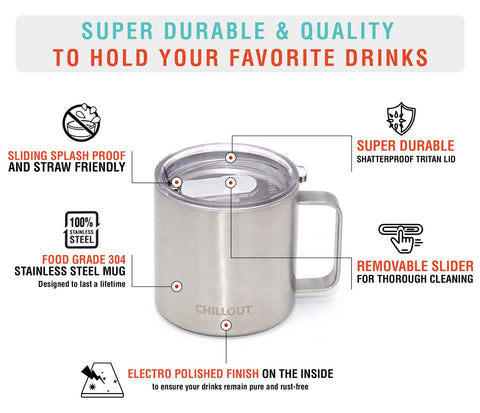 CHILLOUT LIFE copper-lined mug maintains drink temperature while staying comfortable to hold.