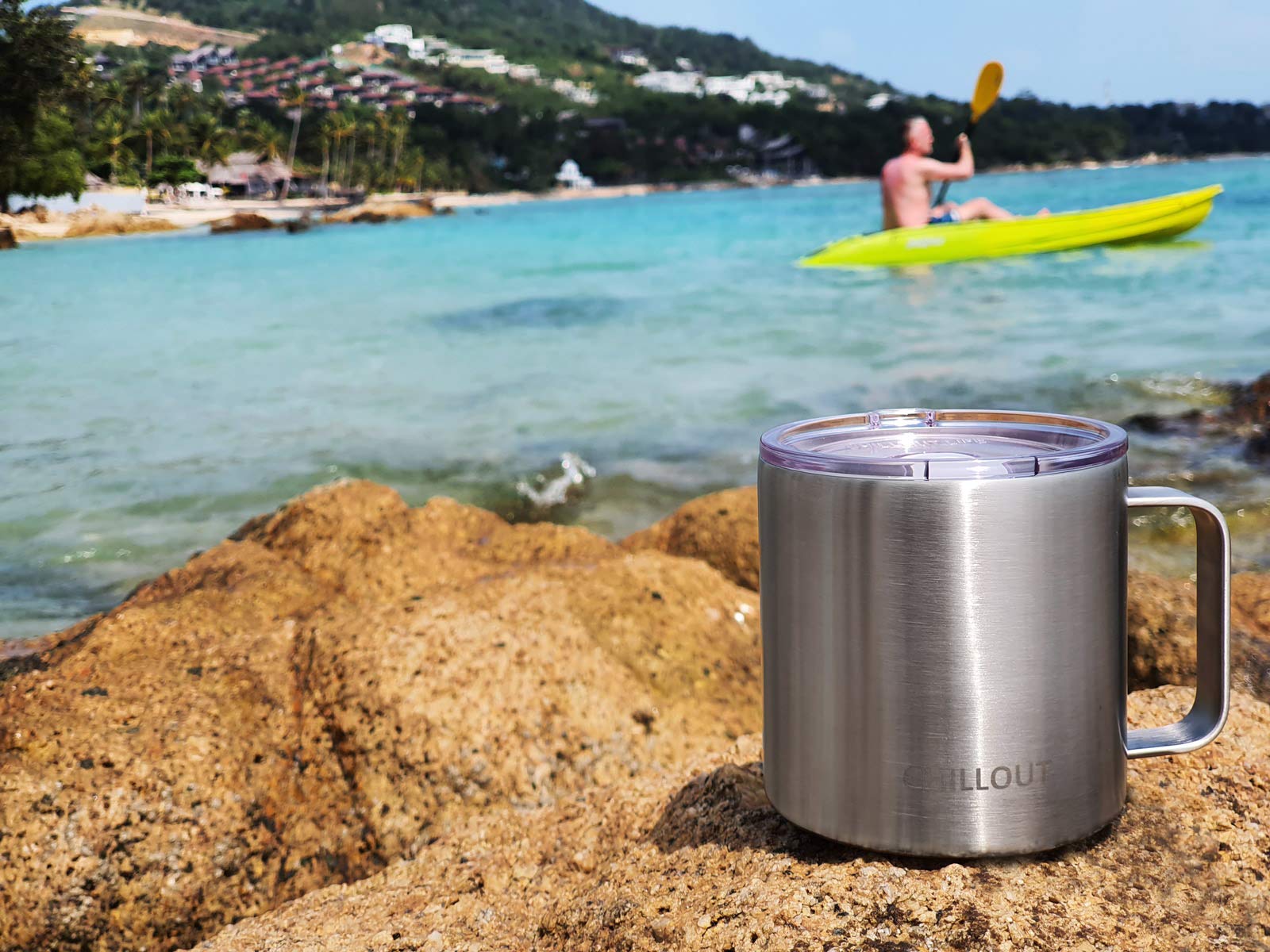 CHILLOUT LIFE non-slip exterior mug stays secure in hand during commutes.