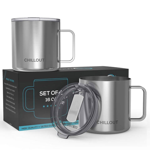 CHILLOUT LIFE stainless steel mug with handle and lid keeps beverages hot on the go.