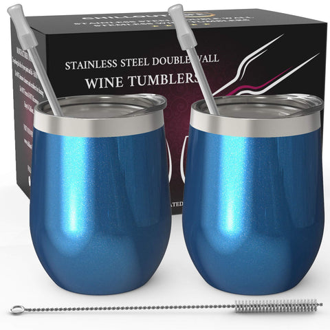 CHILLOUT LIFE 12 oz wine tumblers in blue sparkle for outdoor picnics