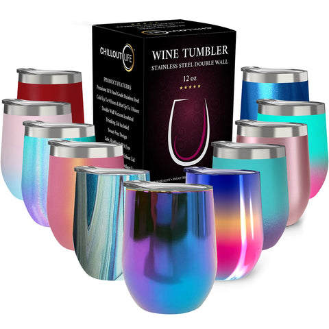 CHILLOUT LIFE 12oz wine tumbler with lid for spill-free outdoor sipping