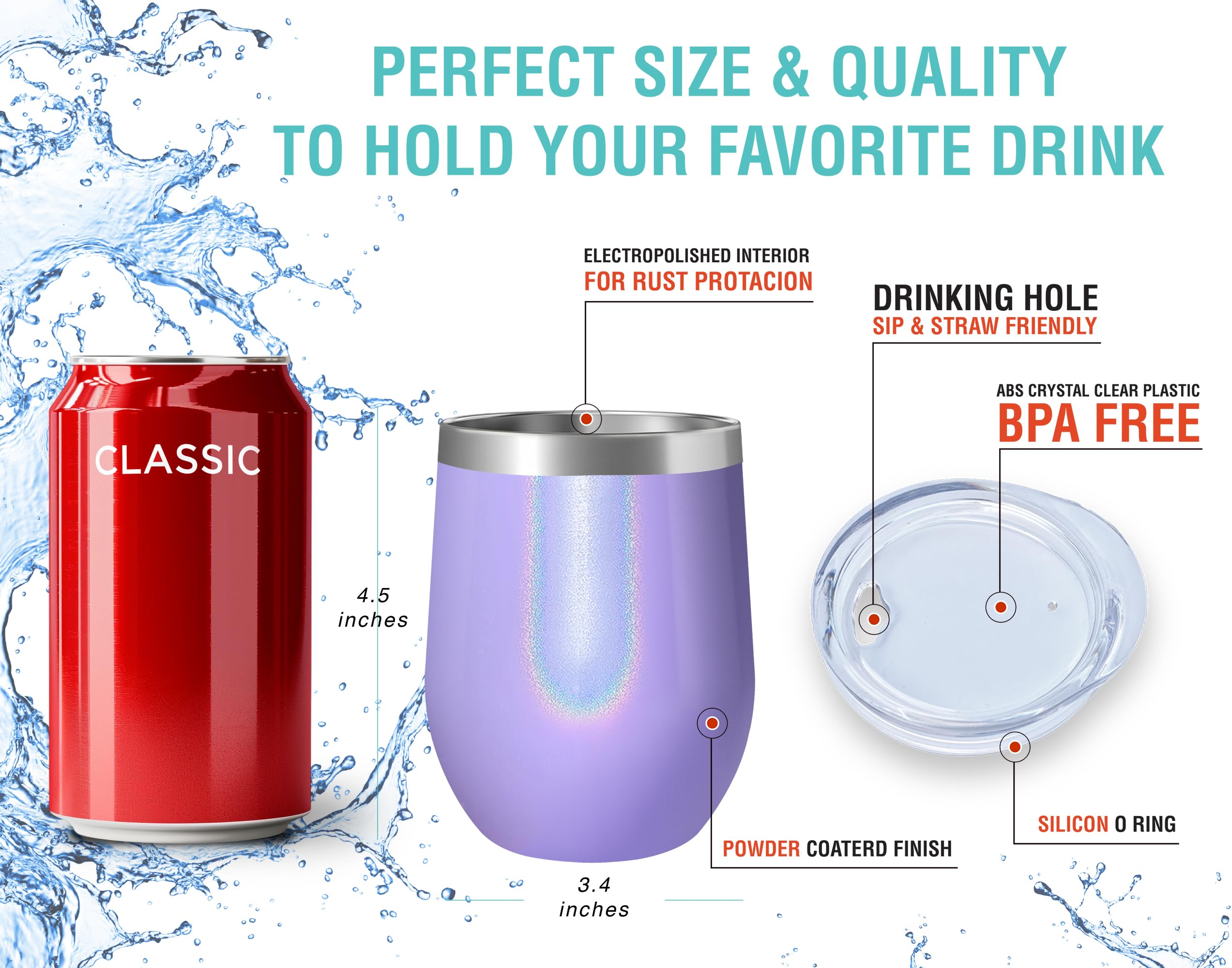 CHILLOUT LIFE 12oz wine tumbler purple sparkle lid off for easy sipping.
