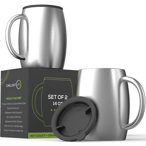 CHILLOUT LIFE 14oz insulated mug with spill-resistant lid for travel