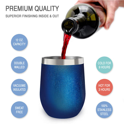 CHILLOUT LIFE blue sparkle wine tumbler in hand highlights anti-slip grip.