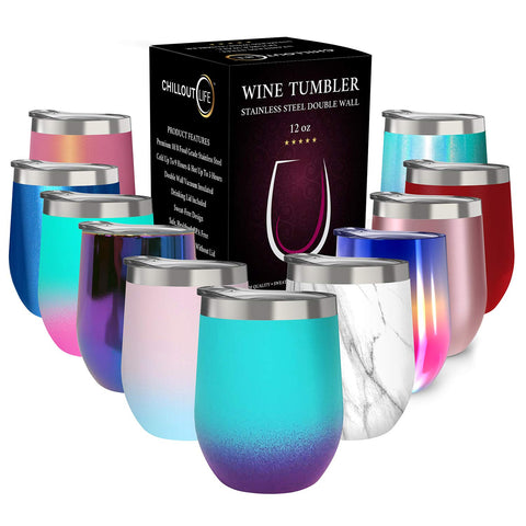 CHILLOUT LIFE Caribbean Lily 12oz wine tumbler with lid for portable sipping