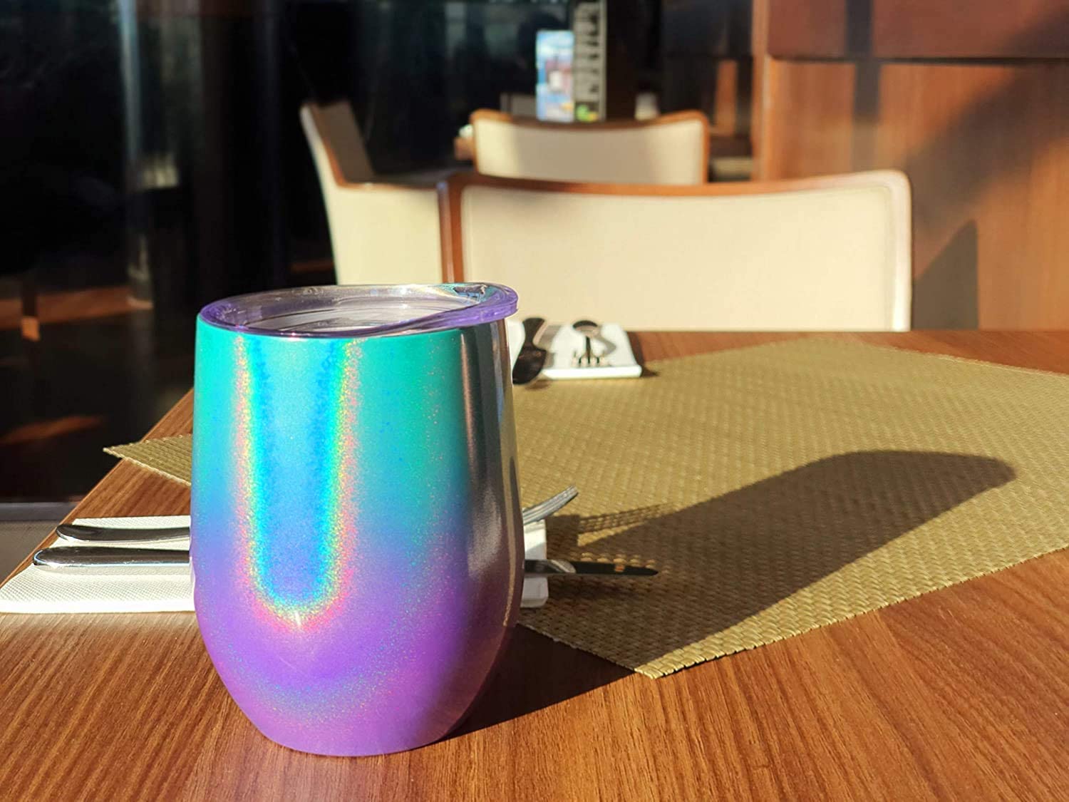 CHILLOUT LIFE Mermaid Sparkle 12oz tumbler keeps beverages cold up to 9 hours.