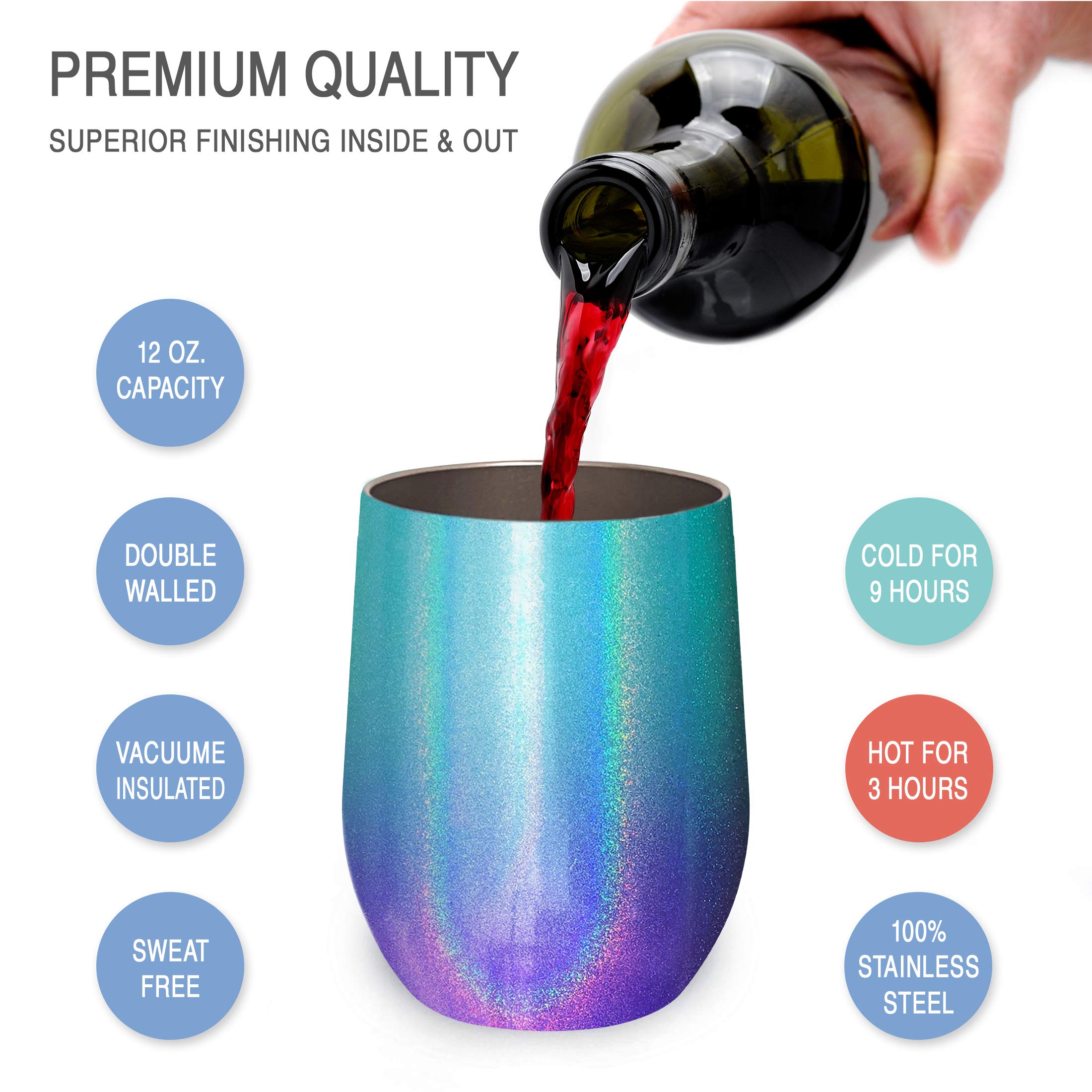 CHILLOUT LIFE Mermaid Sparkle 12oz double-wall insulated tumbler for cold drinks.