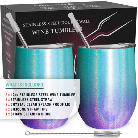 CHILLOUT LIFE Mermaid Sparkle 12oz tumbler with colorful powder coat.