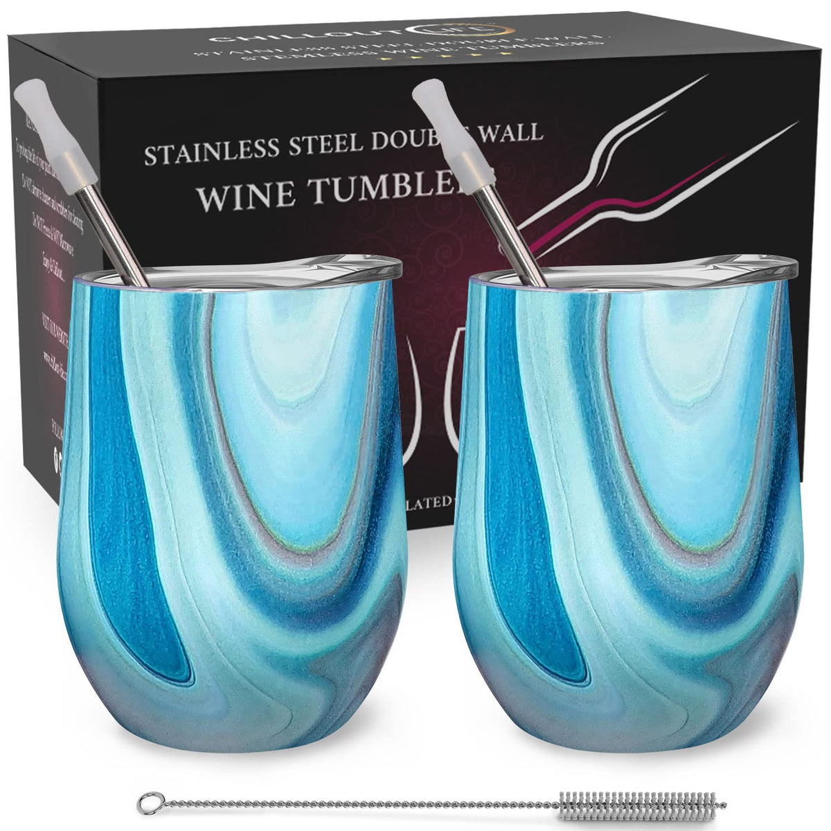 CHILLOUT LIFE 12oz tumbler with ocean marble pattern keeps drinks cool outdoors