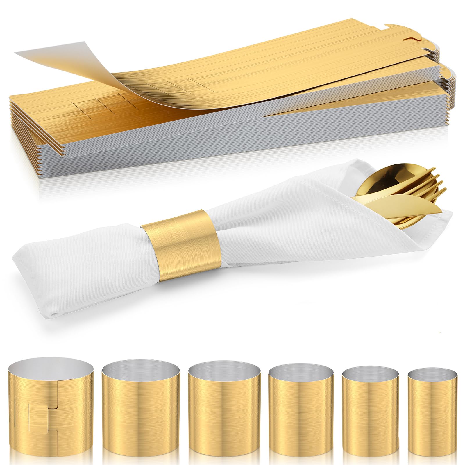 ChilStikUni brushed gold Christmas napkin rings add festive table elegance.