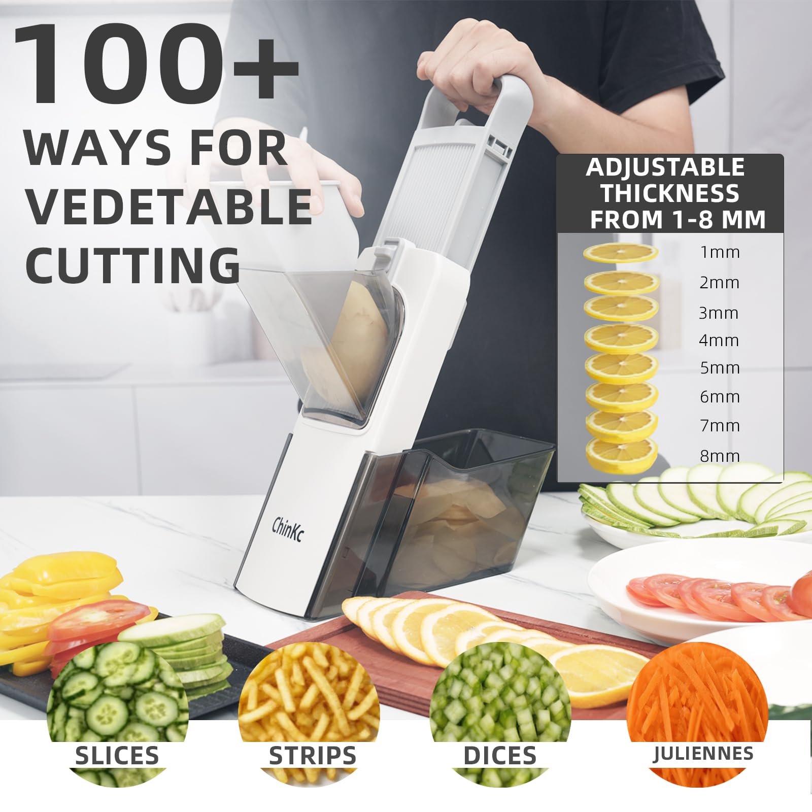 ChinKc Mandoline four modes for julienne, strips, slice, dice