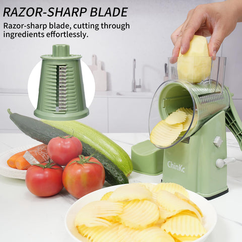 ChinKc shredded blade ideal for cheese, nuts, and vegetables.