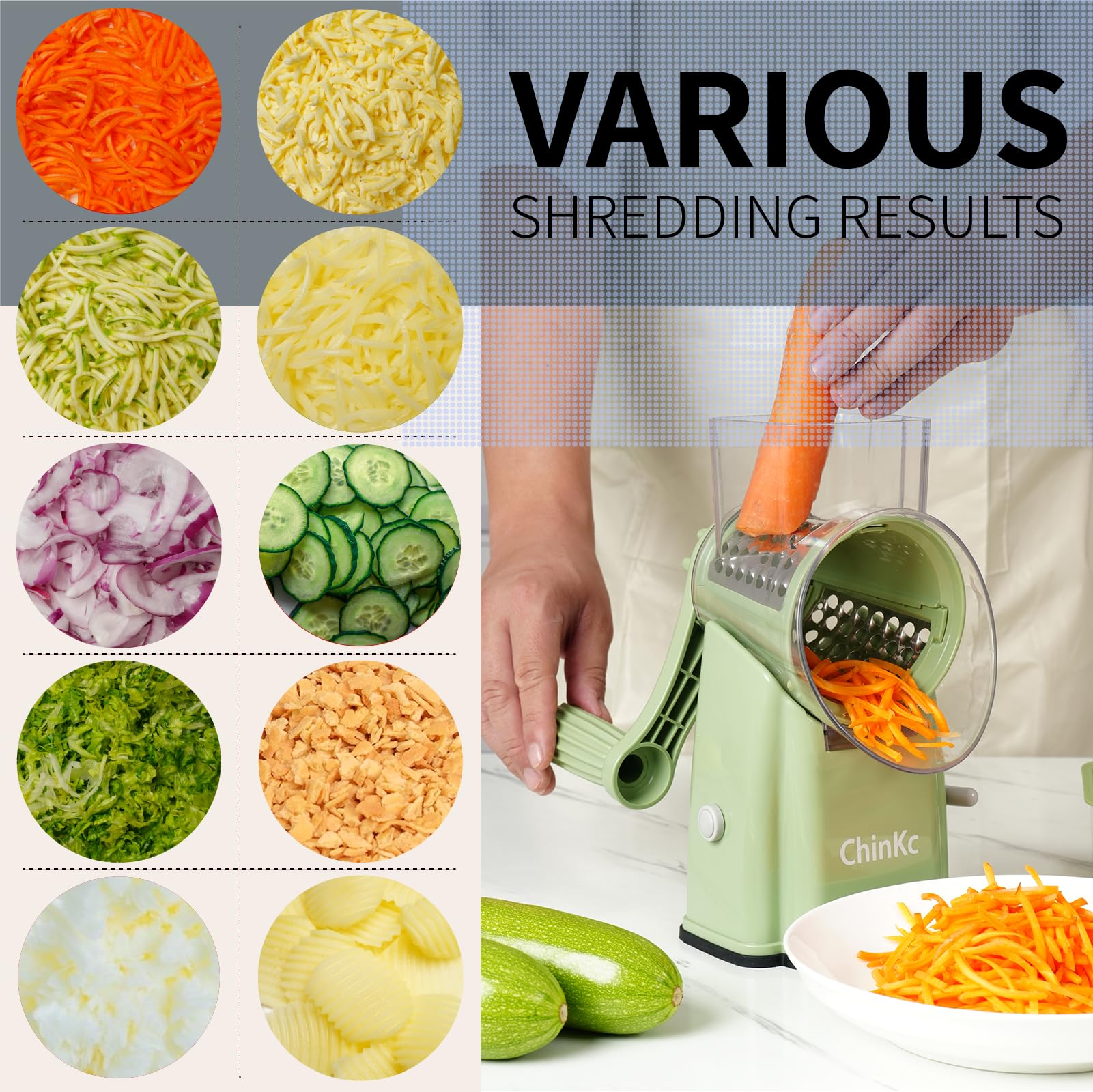ChinKc slicing blade for even, clean vegetable and fruit slices.