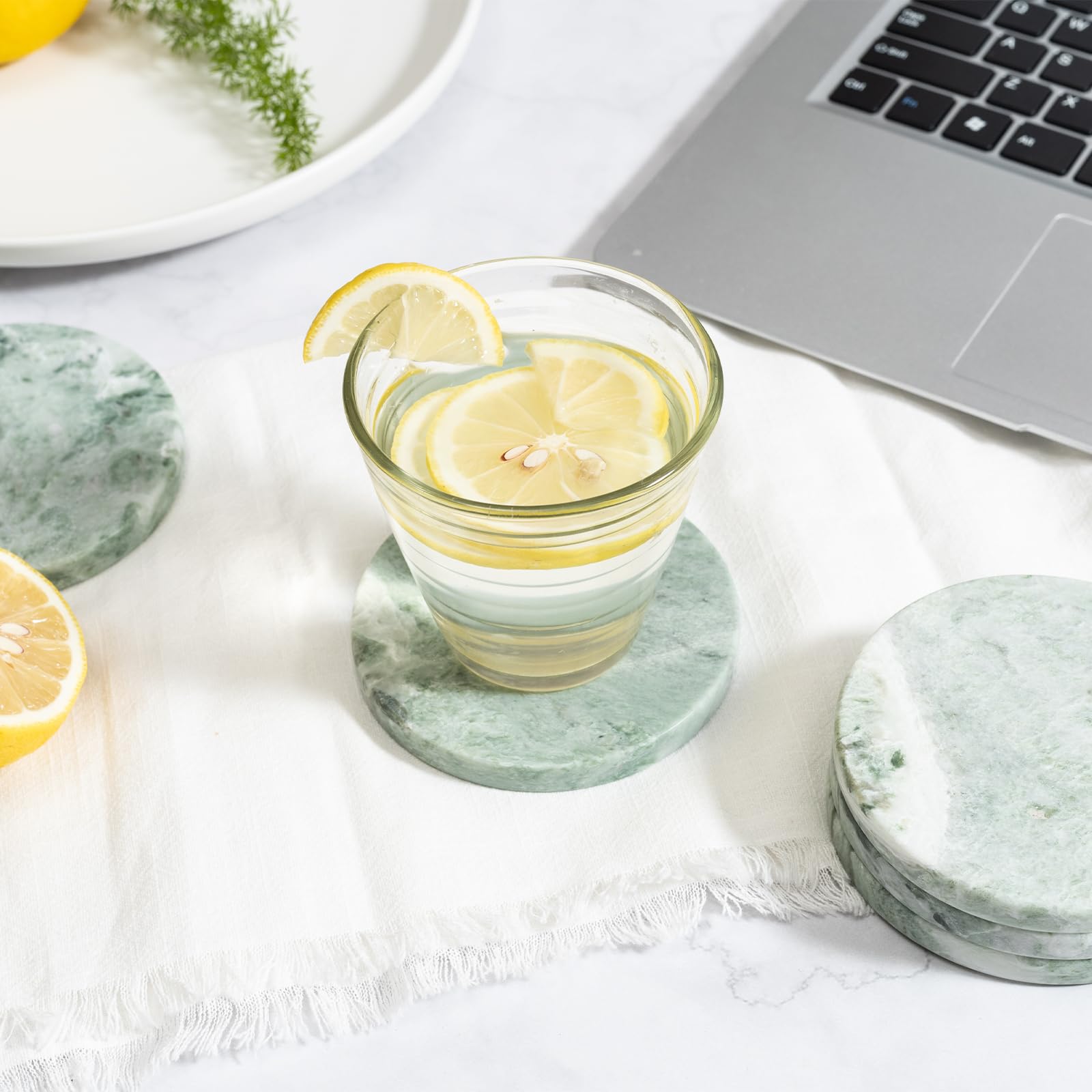 CHISELED ST DF SK luxury green marble coaster set enhances daily dining and entertaining.