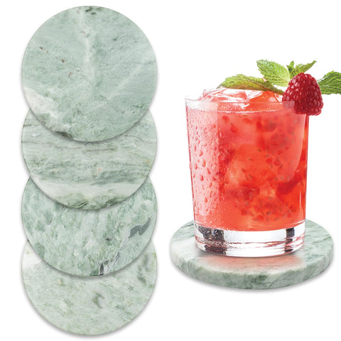 CHISELED ST DF SK green marble coaster close-up reveals unique veining and individual character.