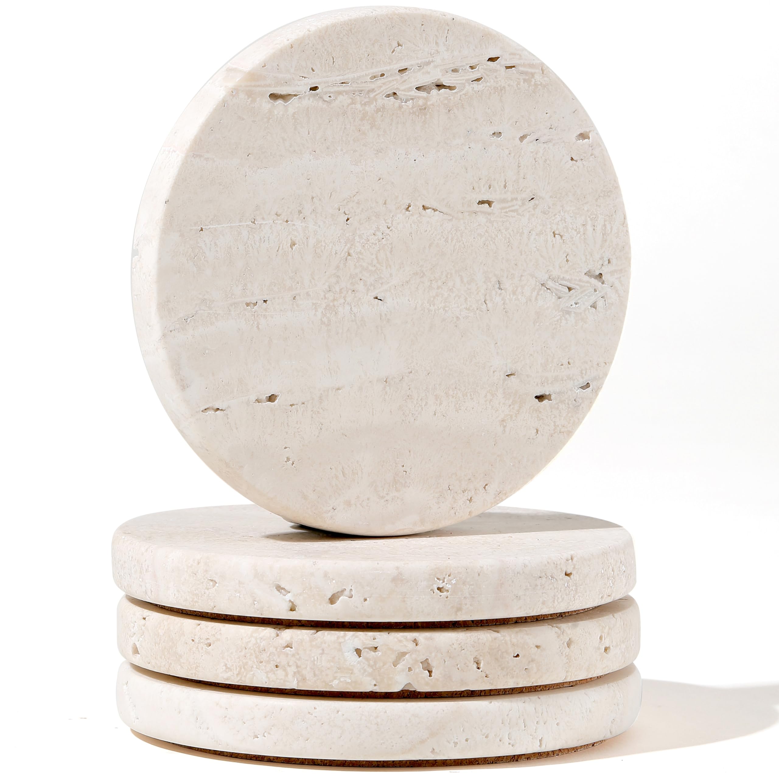 Chiseled ST DF SK white travertine coaster set of four with absorbent surface for moisture protection