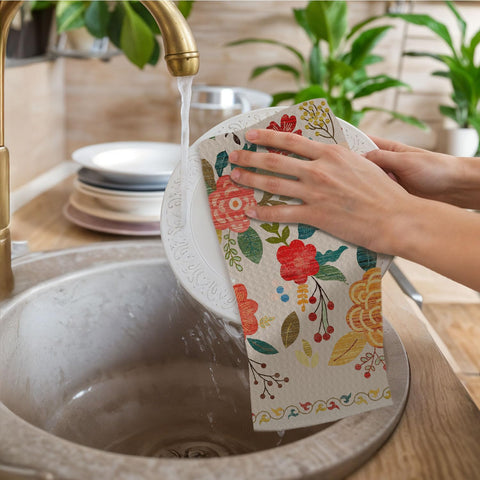 ChissNook boho floral towel close-up reveals vibrant pattern and soft fabric for everyday drying.