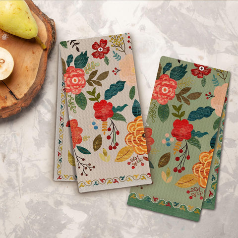 ChissNook green-beige decorative towel adds cozy ambiance to kitchen or bath.