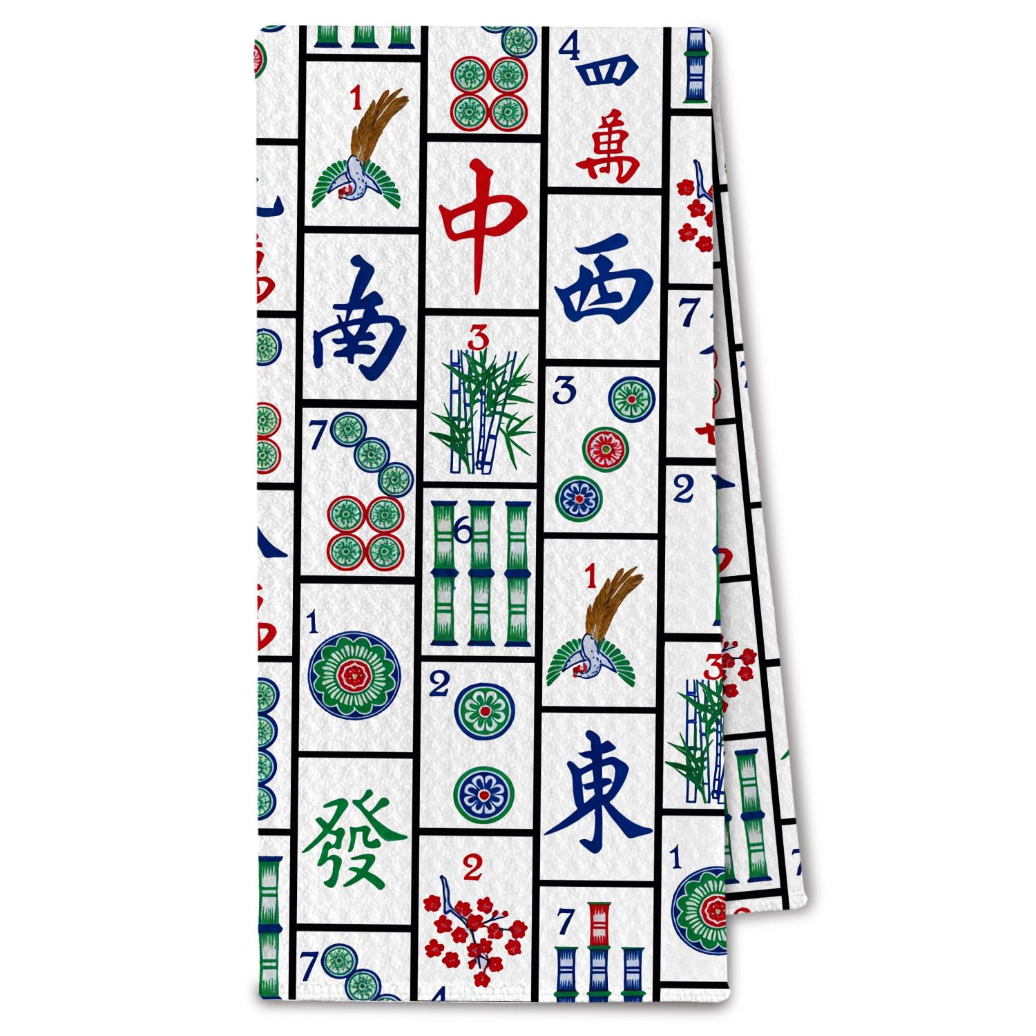 ChissNook Mahjong towel 16x24 with intricate pattern, ideal kitchen decor and quick drying.