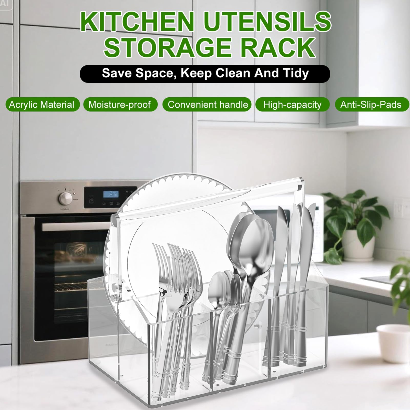 Chivalral acrylic utensil holder showing drainage system for fast drying