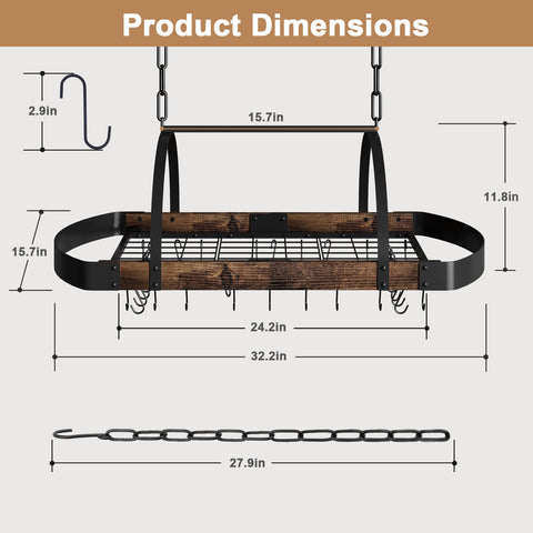 Chloraeon hanging pot rack with mesh shelf keeps utensils organized and reachable
