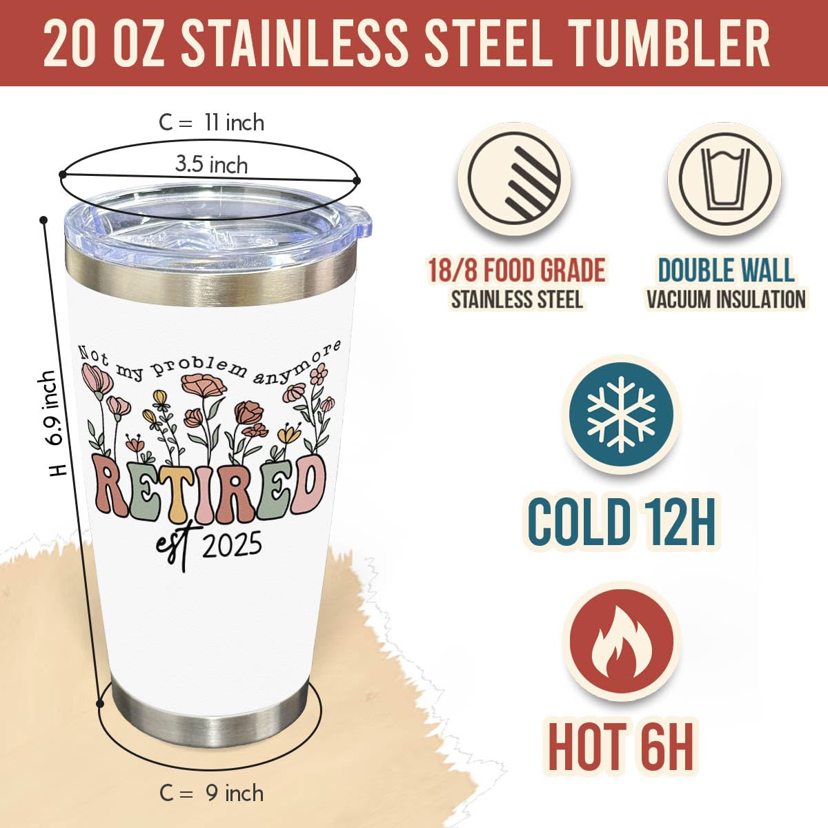 CHOANG Retirement gift women 2025 20oz tumbler ideal for celebrating milestones