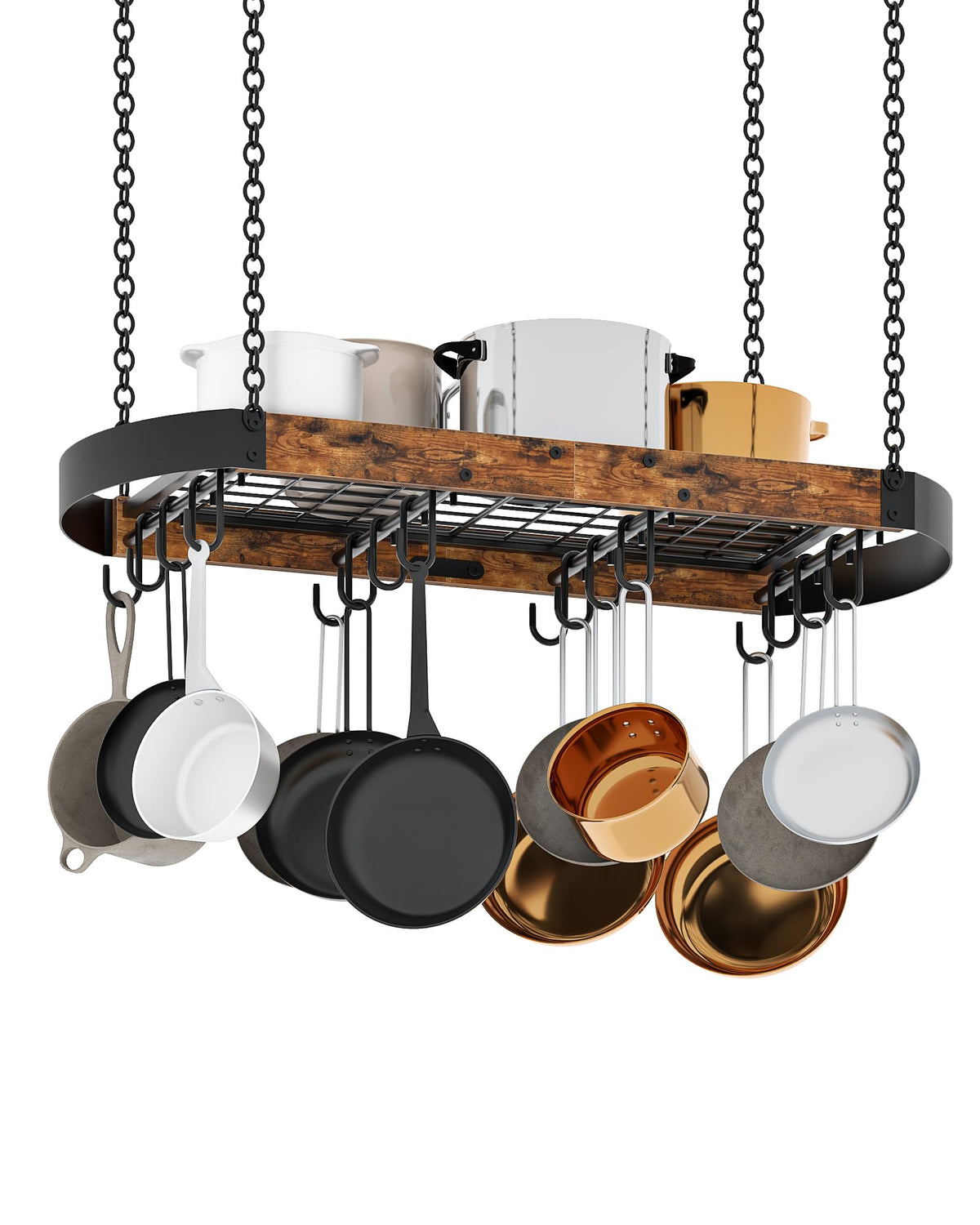 CHOEZON 317-inch hanging pot rack installed for organized kitchen storage.