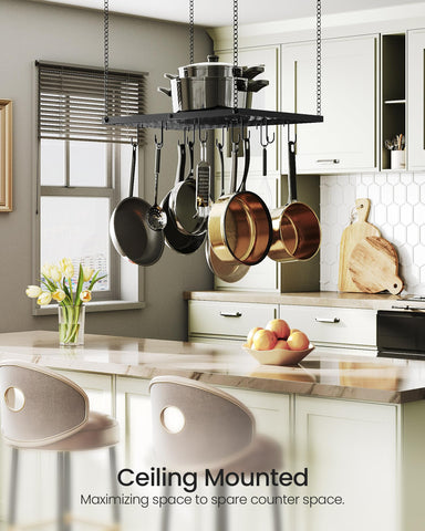CHOEZON ceiling-mounted chains secure the rack for stable overhead storage