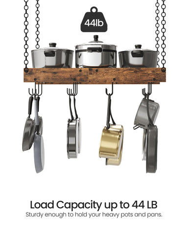 CHOEZON ceiling-mounted pot rack frees cabinet space while remaining accessible.