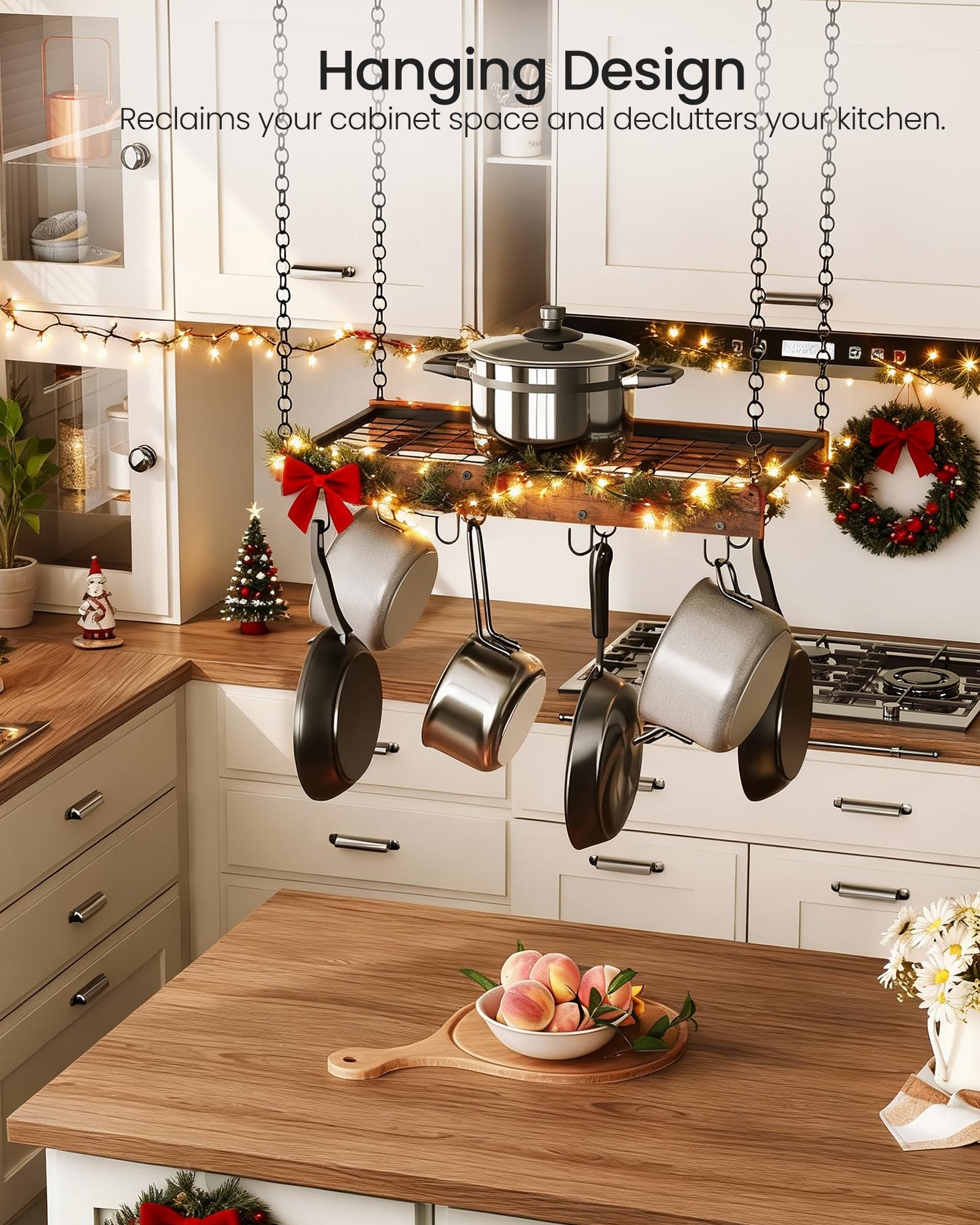 CHOEZON hanging pot rack with 12 hooks for versatile pot and utensil storage.