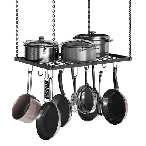CHOEZON hanging pot rack with 12 hooks for organized cookware storage on ceiling