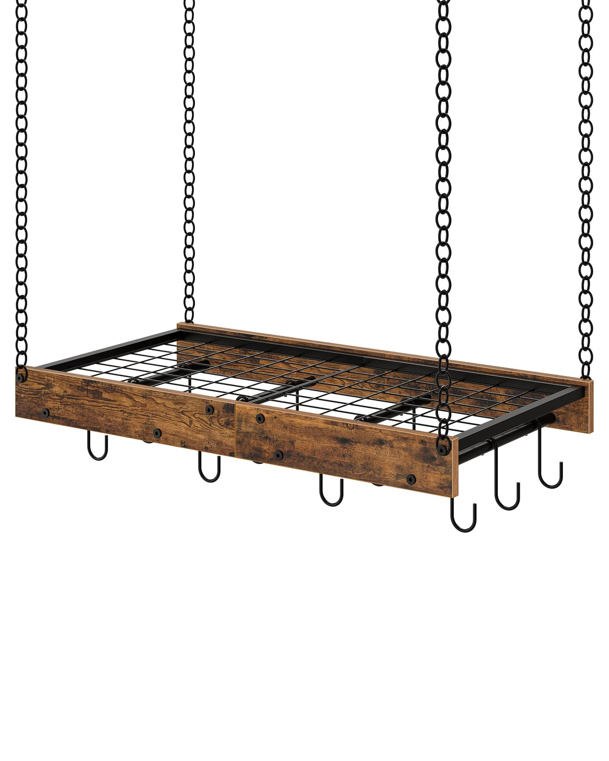 CHOEZON hanging pot rack center frame keeps cookware organized and within reach.