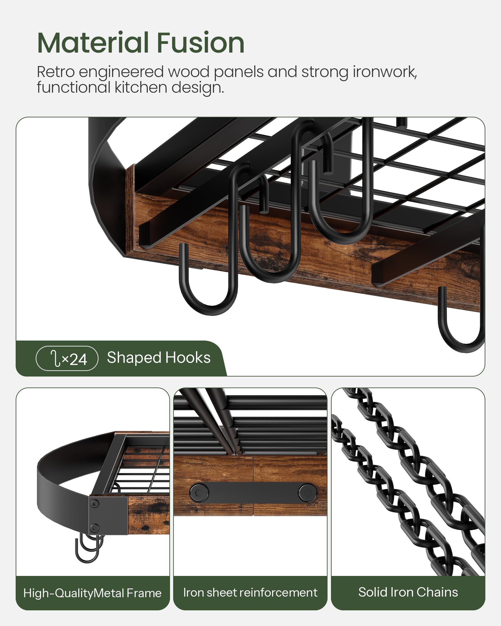 CHOEZON Thickened chains provide sturdy support for heavier cookware.