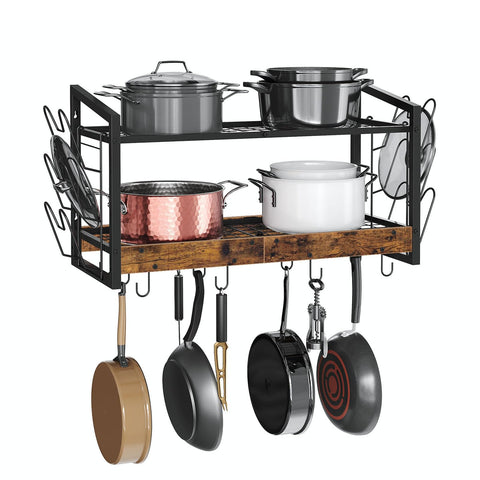 CHOEZON two-tier hanging pot rack front view for compact kitchen storage.