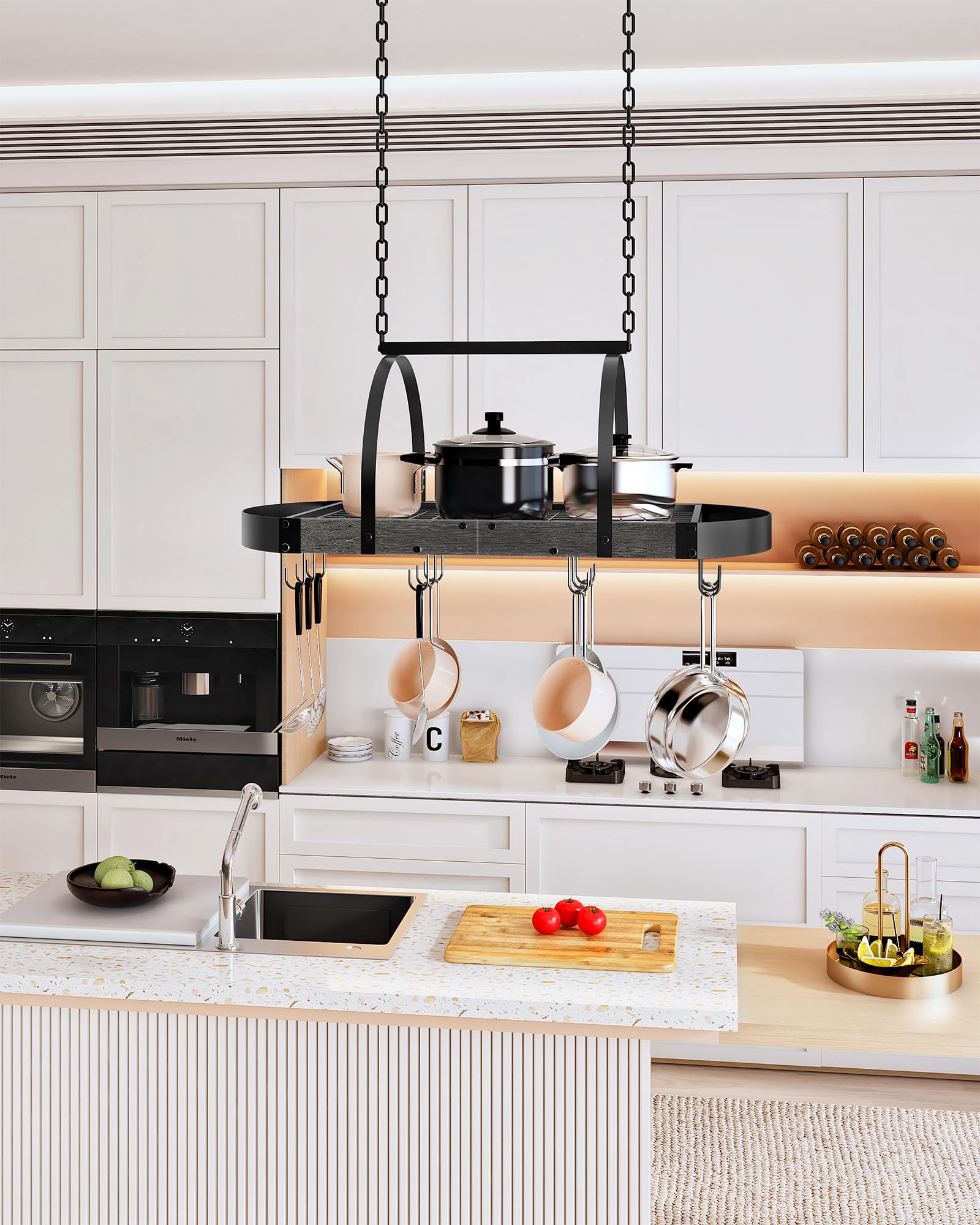 CHOEZON Pot Hanger 12 S Hooks offers flexible space for pans and utensils.