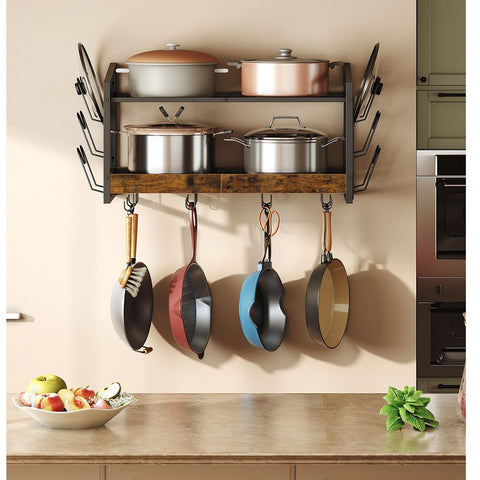 CHOEZON rustic brown finish adds warmth while storing pots and lids.