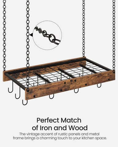 Retro farmhouse style CHOEZON pot rack enhances the kitchen decoration and storage.