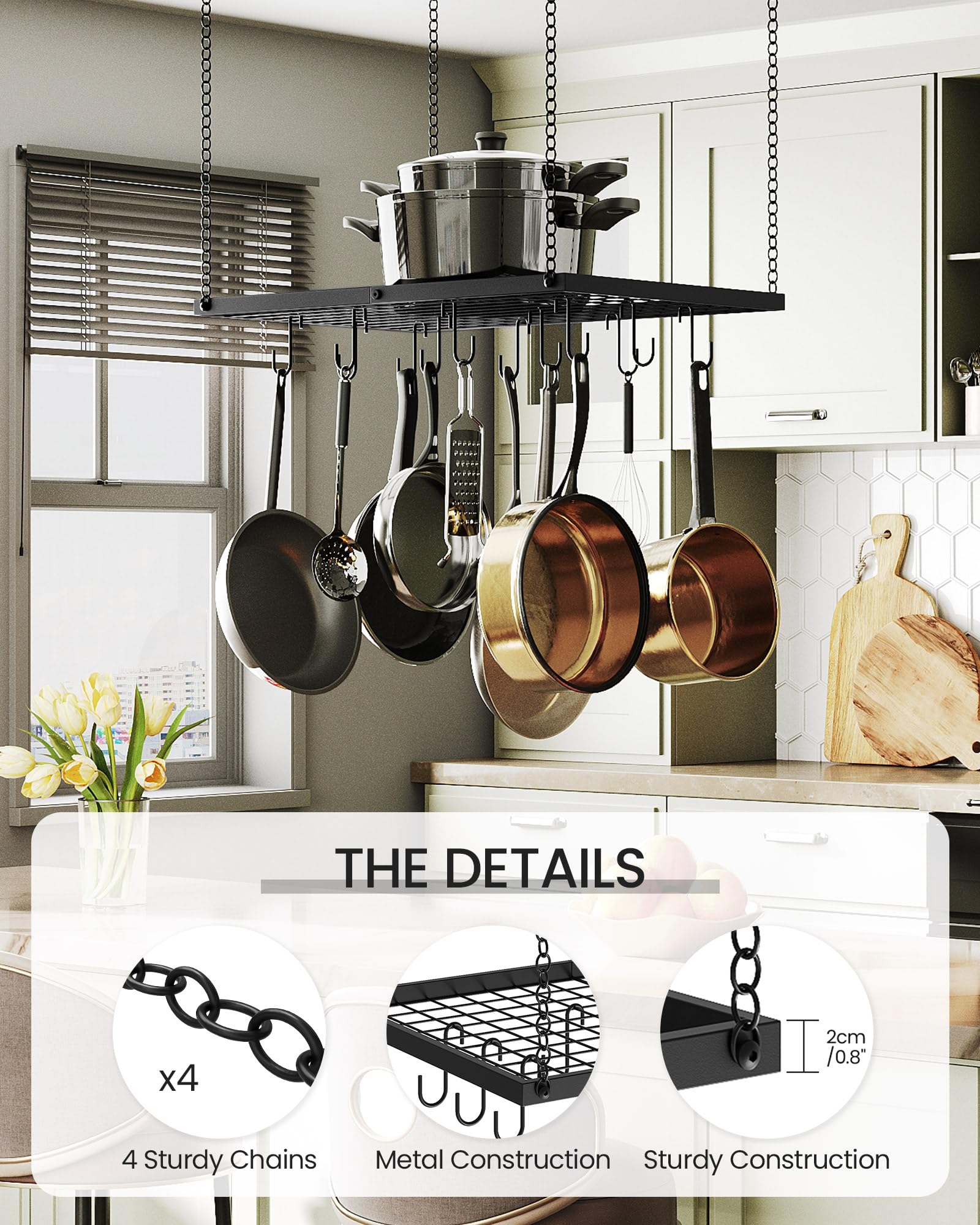 CHOEZON sturdy four-chain design supports cookware securely