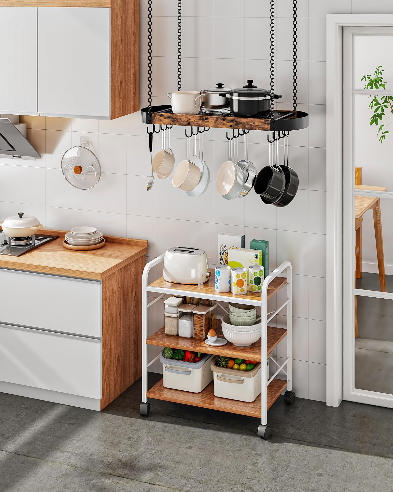 Close-up of CHOEZON wood and metal rack highlighting materials and finish.