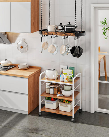 Close-up of CHOEZON wood and metal rack highlighting materials and finish.