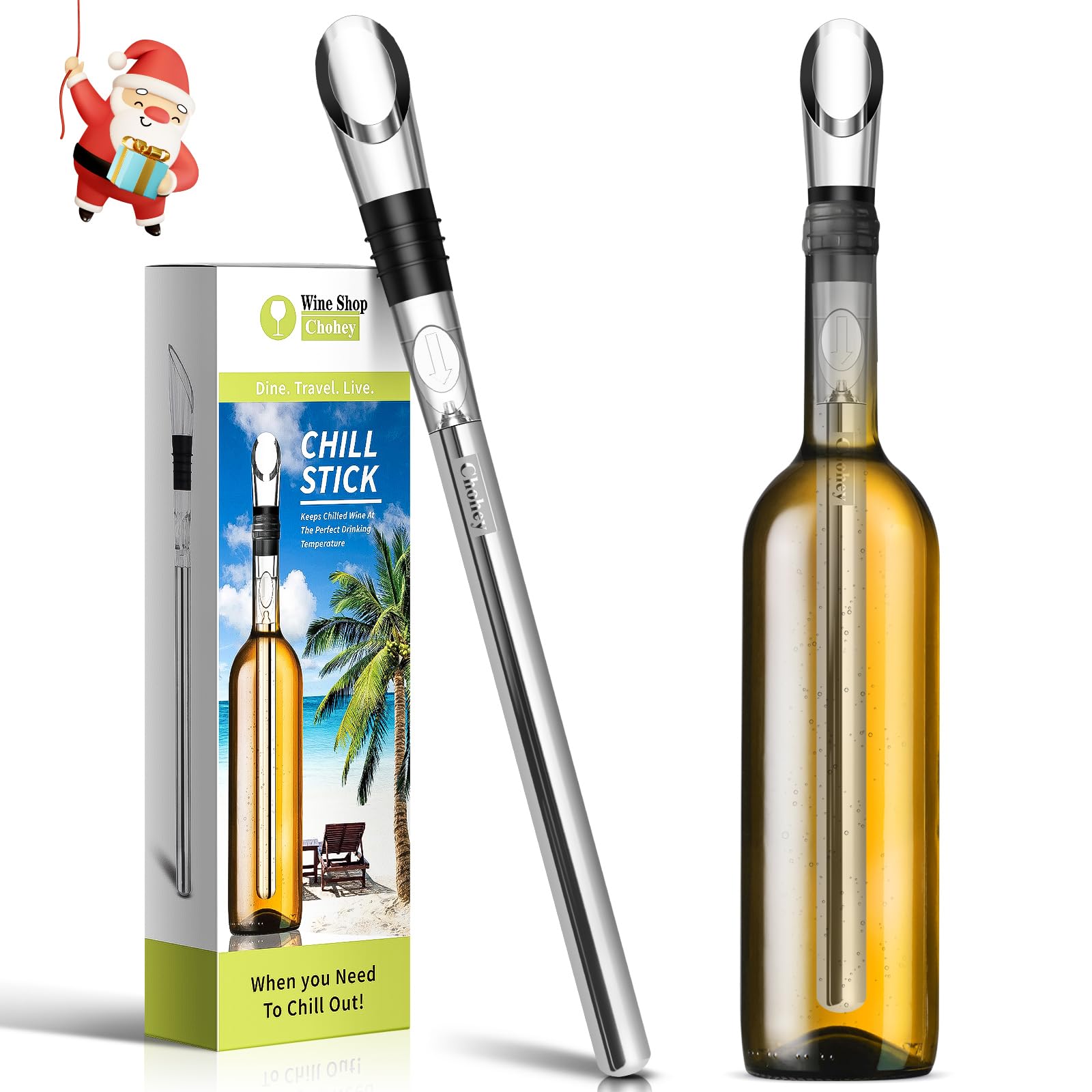 CHOHEY wine chiller stick outer view highlights premium stainless steel for refined at-home wine service.