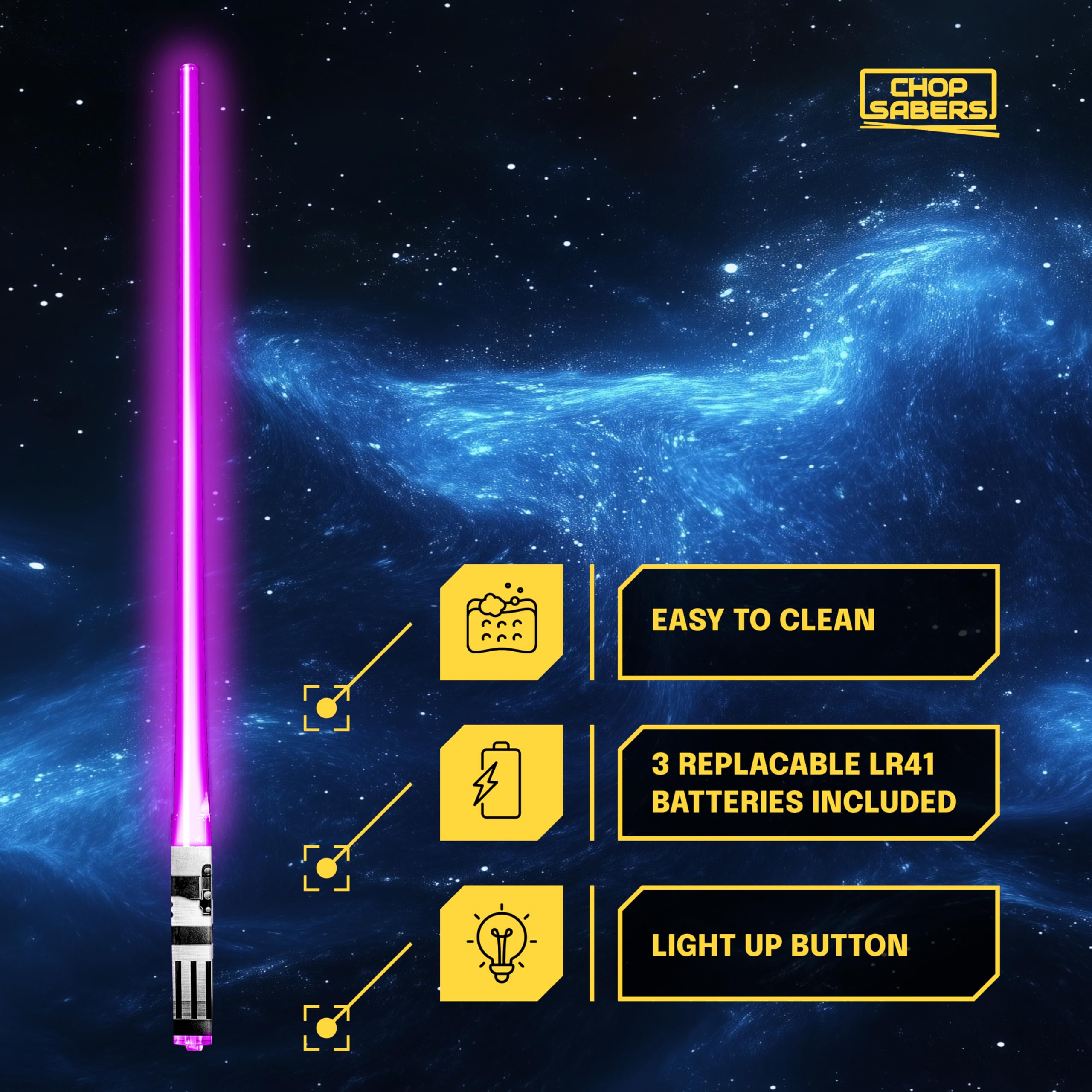 Chop Sabers battery-included light-up chopsticks ready to use.