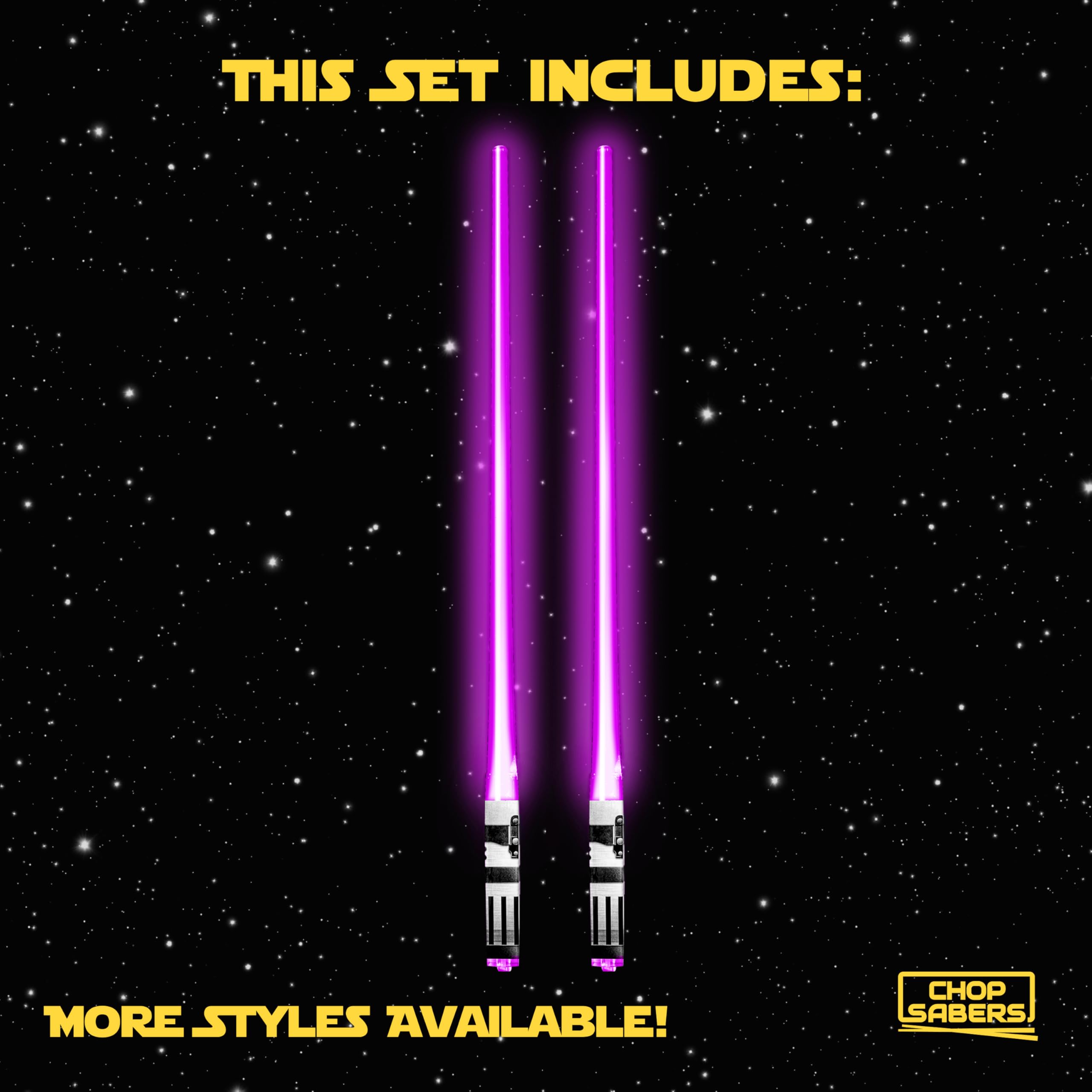 Chop Sabers star-wars-inspired purple chopsticks add playful dining theme.