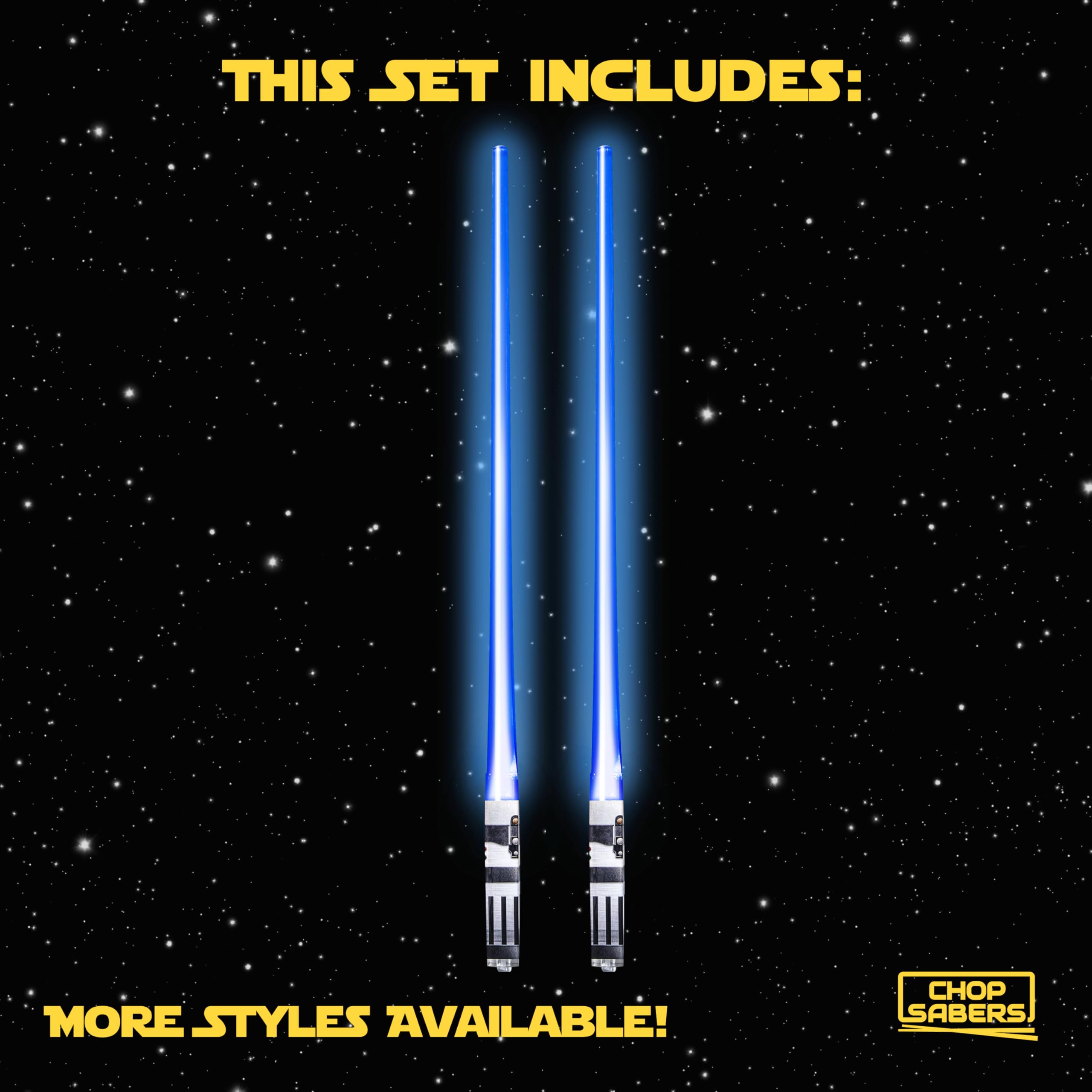 ChopSabers battery-included lightsaber chopsticks ready to use.