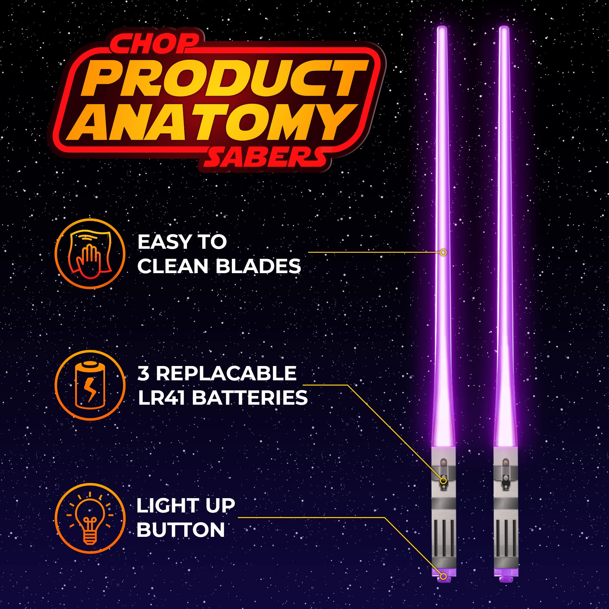 ChopSabers easy turn-on button for quick, fun lighting