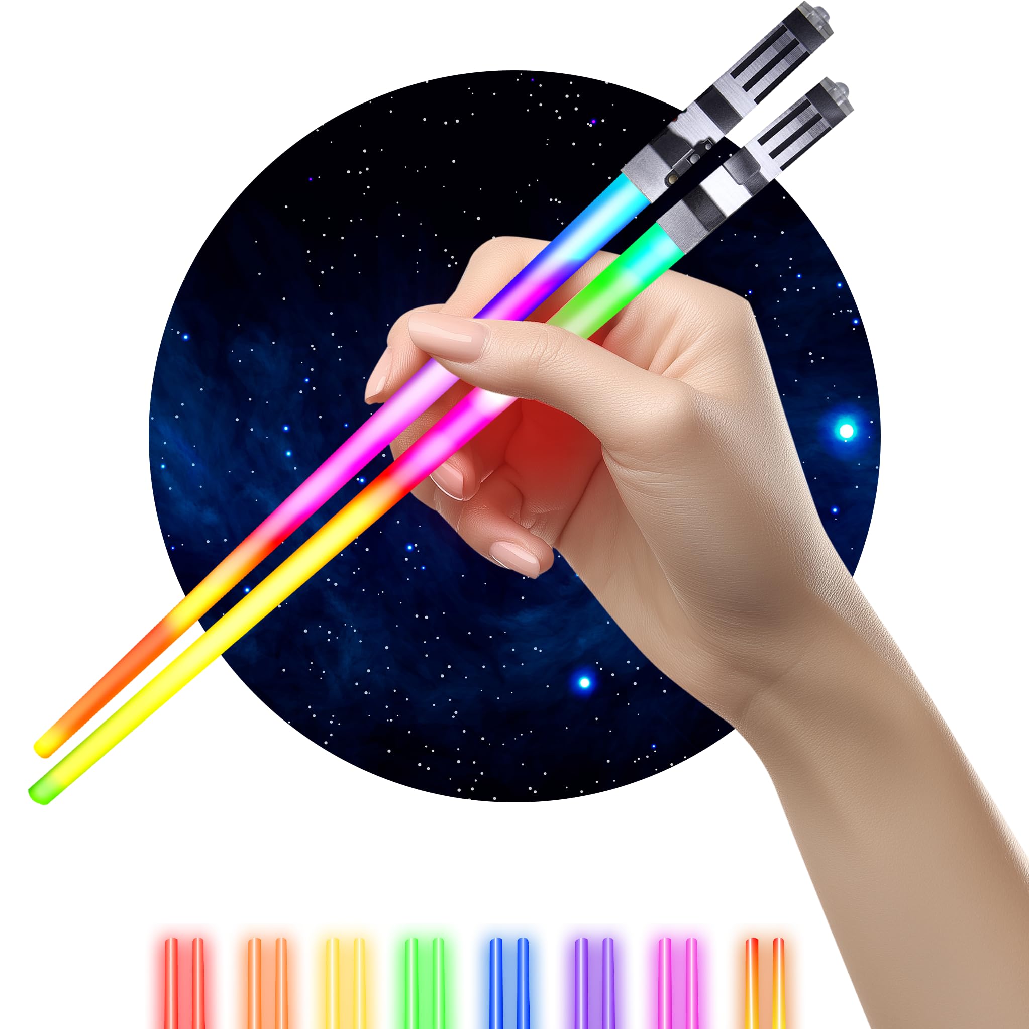 ChopSabers light-up chopsticks glow blue and red for themed dining.